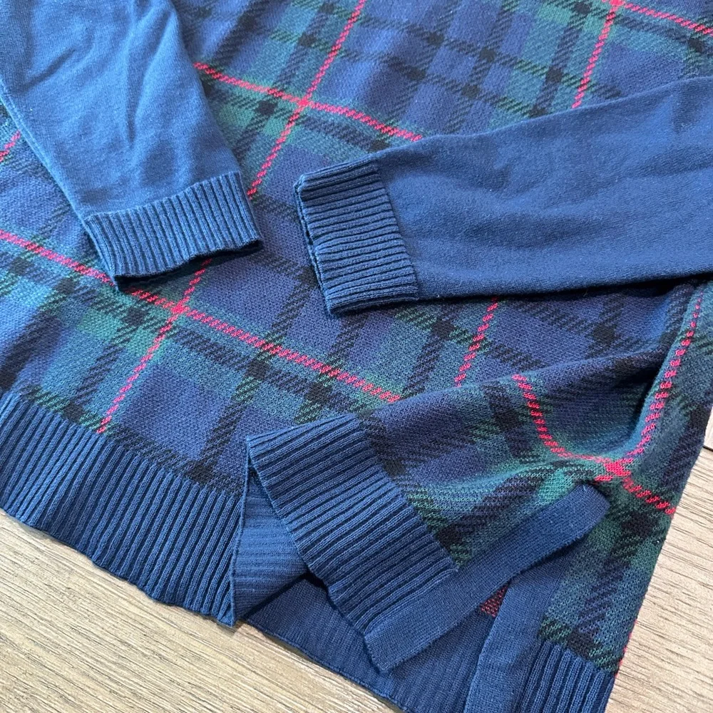 Talbots Button Turtleneck Sweater Size Medium Blue Plaid - Picture 2 of 8